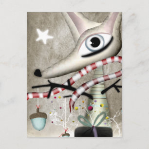 Deer Christmas Rupydetequila Star Fox acorns snow Holiday Postcard
