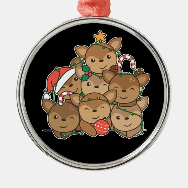 Deer Christmas Tree Funny Animal Christmas Ceramic Metal Ornament (Front)