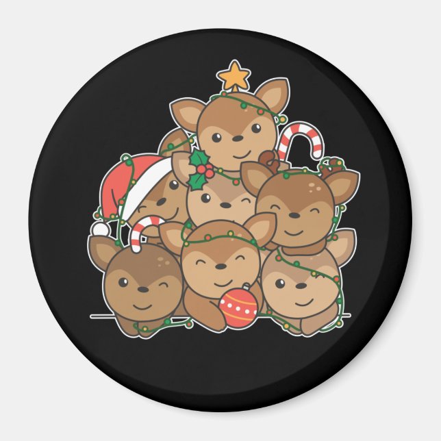 Deer Christmas Tree Funny Animal Christmas Magnet (Front)