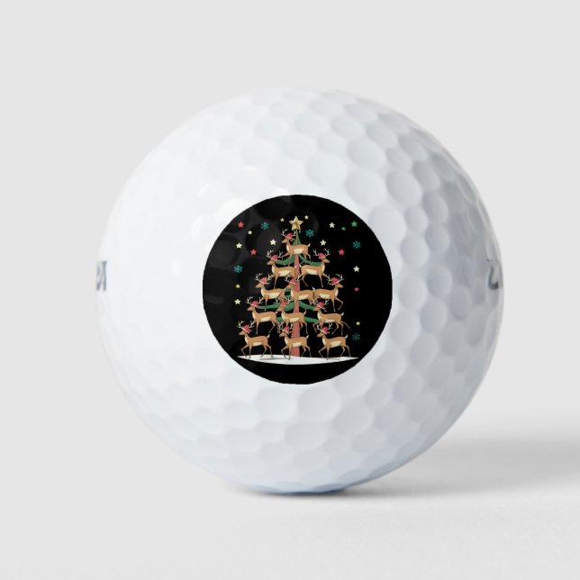 Deer Christmas Tree Funny Holiday Cute Reindeer  Golf Balls (Front)