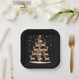 Deer Christmas Tree Funny Holiday Cute Reindeer Paper Plate