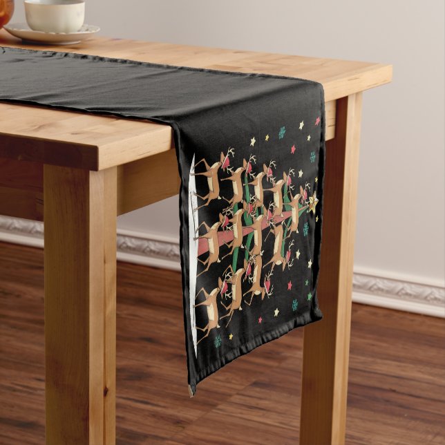 Deer Christmas Tree Funny Holiday Cute Reindeer  Short Table Runner (In Situ)