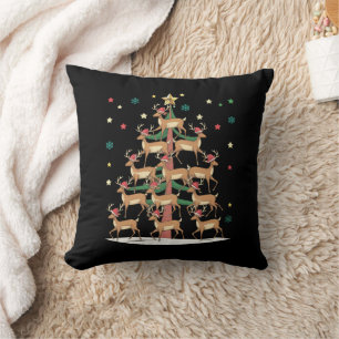 Deer Christmas Tree Funny Holiday Cute Reindeer  Throw Pillow