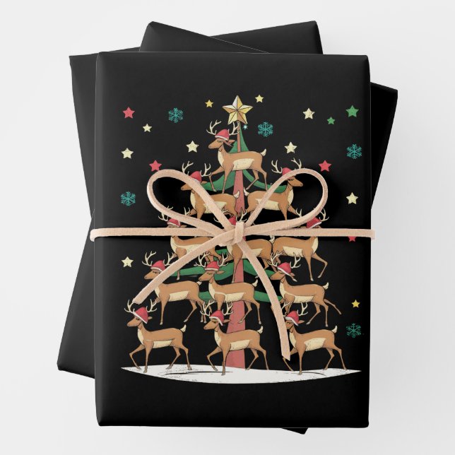 Deer Christmas Tree Funny Holiday Cute Reindeer  Wrapping Paper Sheet (In situ)