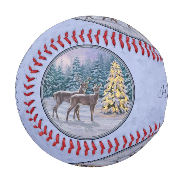 Deer & Christmas Tree Winter Blue Baseball (Front Left)