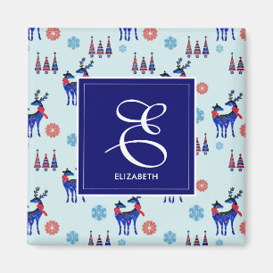 Deer, Christmas Trees, & Snowflakes with Monogram Magnet