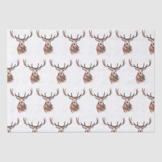 Deer Christmas watercolor Pattern Woodland Brown  Tissue Paper (Front)