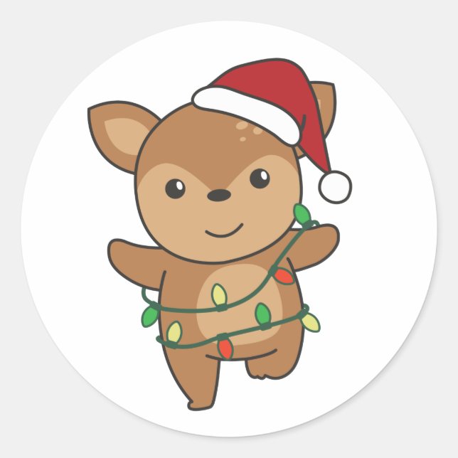 Deer Christmas Winter Animals Deer Classic Round Sticker (Front)