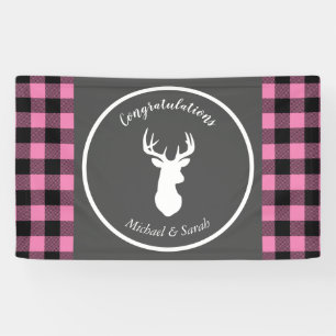 Deer Country Baby Shower Girl Pink Plaid Banner