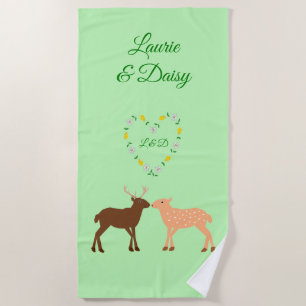Deer Couple and Daisy Heart Custom Beach Towel