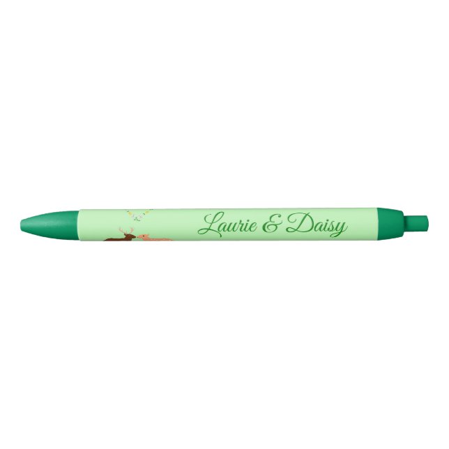Deer Couple and Daisy Heart Custom Black Ink Pen (Front)