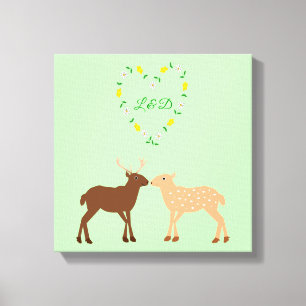 Deer Couple and Daisy Heart Custom Canvas Print