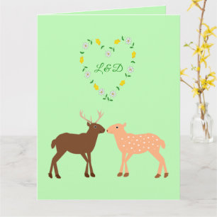 Deer Couple and Daisy Heart Custom Card