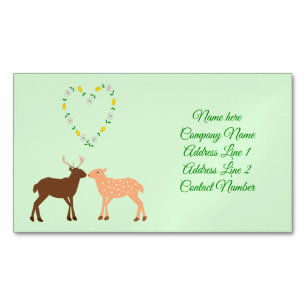 Deer Couple and Daisy Heart Custom Magnetic Business Card