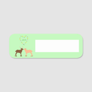 Deer Couple and Daisy Heart Custom Name Tag
