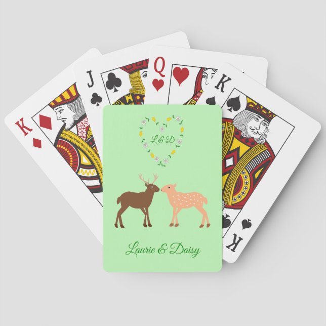 Deer Couple and Daisy Heart Custom Playing Cards (Back)