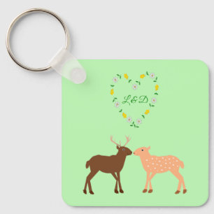 Deer Couple and Daisy Heart Custom Save the date K Keychain
