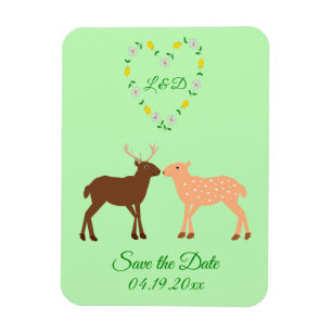 Deer Couple and Daisy Heart Custom Save the Date Magnet