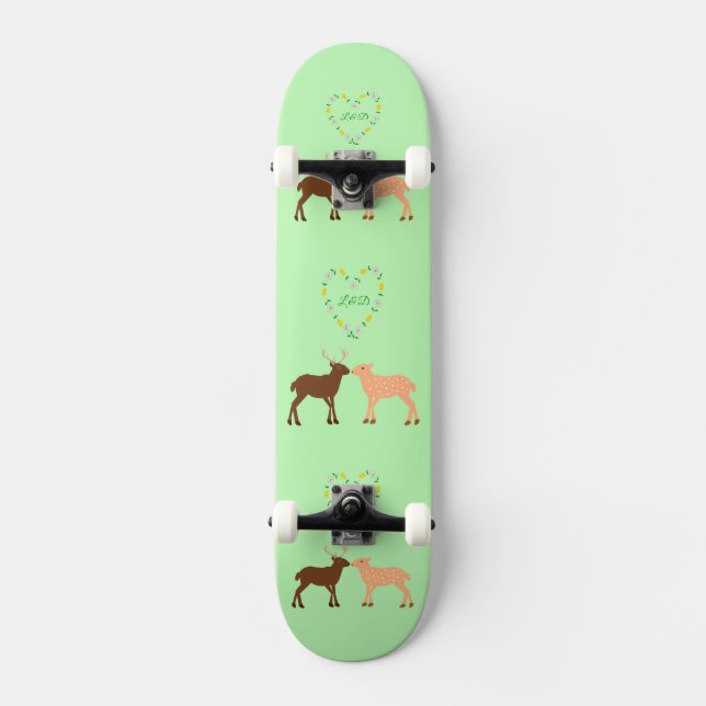 Deer Couple and Daisy Heart Custom Skateboard (Front)