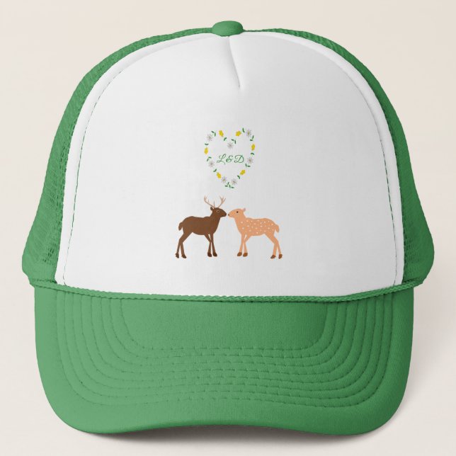 Deer Couple and Daisy Heart Custom Trucker Hat (Front)