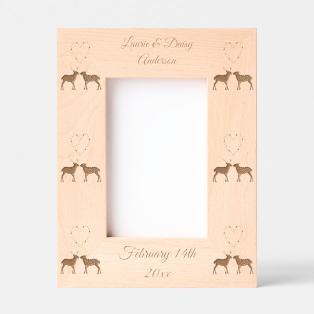 Deer Couple and Daisy Heart Custom Wedding Etched Frames (Front)