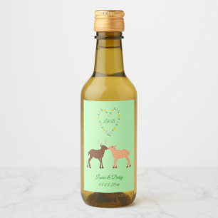 Deer Couple and Daisy Heart Custom Wedding Favour Wine Label