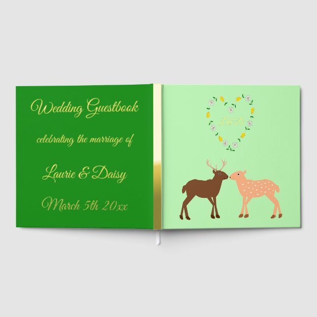 Deer Couple and Daisy Heart Custom Wedding Guest Book (Full)