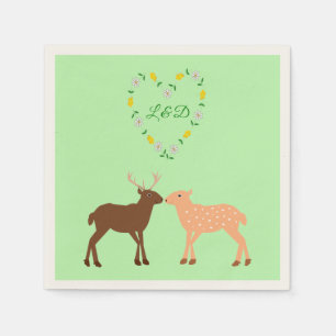 Deer Couple and Daisy Heart Custom Wedding Napkin