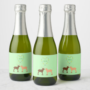 Deer Couple and Daisy Heart Custom Wedding Sparkling Wine Label