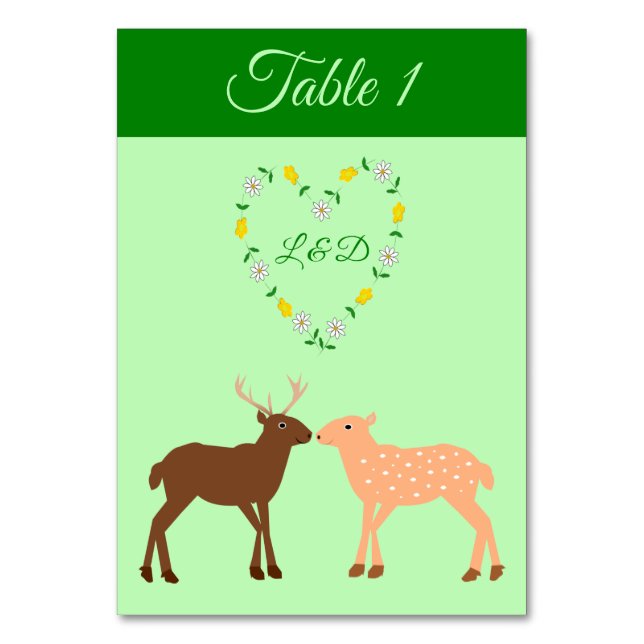 Deer Couple and Daisy Heart Custom Wedding Table Number (Front)