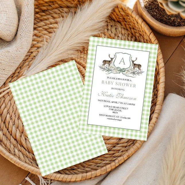 Deer Crest Monogram Deer Hunting Baby shower  Invitation (Creator Uploaded)