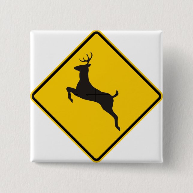 Deer Crossing Highway Sign 2 Inch Square Button (Front)