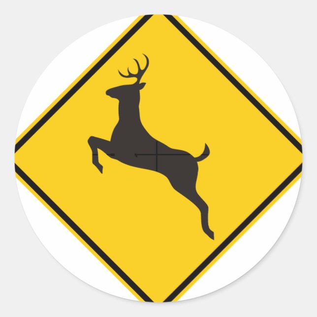 Deer Crossing Highway Sign Classic Round Sticker (Front)