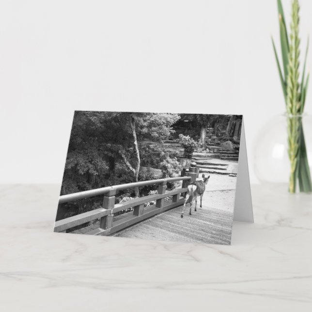 Deer crossing Japanese bridge on Miyajima Card (Front)