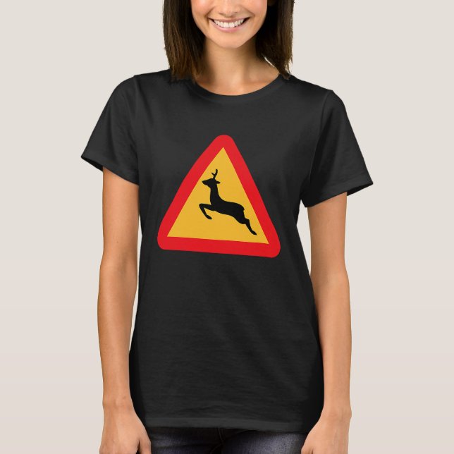 Deer Crossing Road Sign T-Shirt (Front)