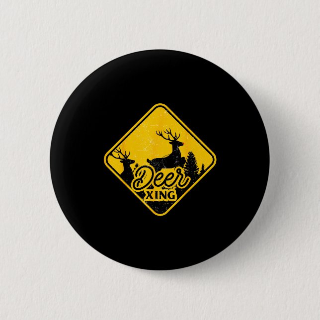 Deer Crossing Sign Christmas Xing Reindeer Funny M 2 Inch Round Button (Front)