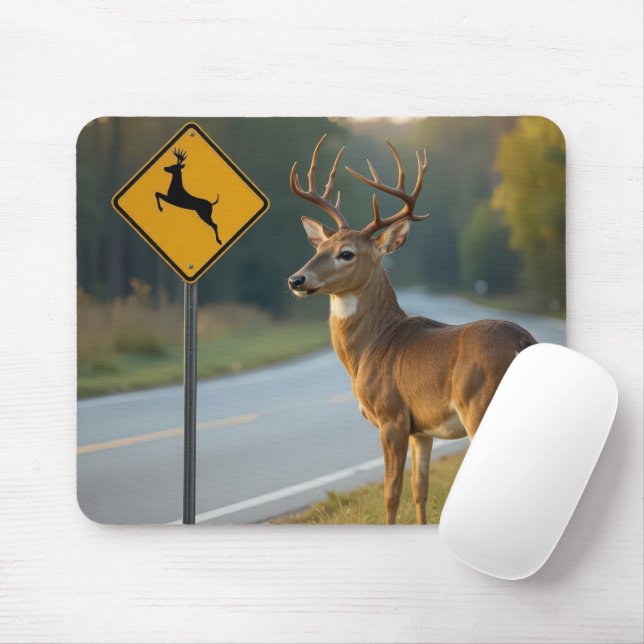 Deer Crossing Sign Mouse Pad (With Mouse)