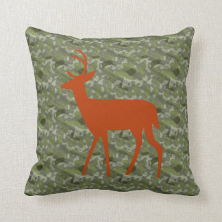Deer Crossing Silhouette On Camo Throw Pillow