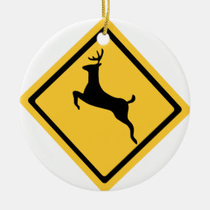 Deer Crossing Symbol Ceramic Ornament