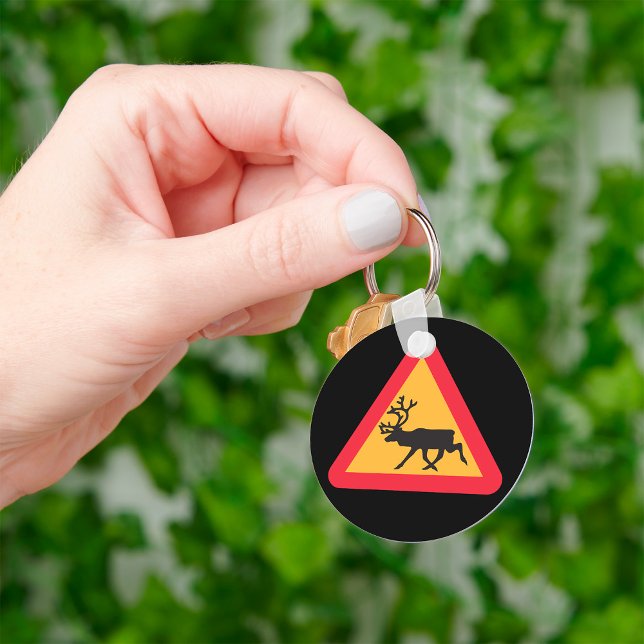 Deer Crossing Traffic Sign Outdoor Nature Lover Keychain (Creator Uploaded)