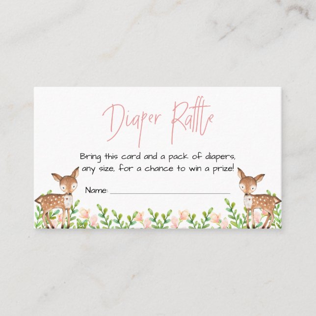 Deer Diaper Raffle Card Insert, Pink Floral  (Front)