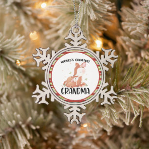 Deer Doe and Fawn World's Greatest Grandma Snowflake Pewter Christmas Ornament