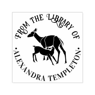 Deer Doe Feeding Fawn “From the Library of” Name Self-inking Stamp