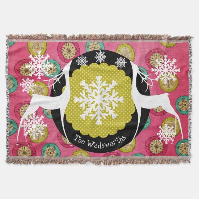 Deer Dots and Snowflake Orbs Holiday Throw (Front)