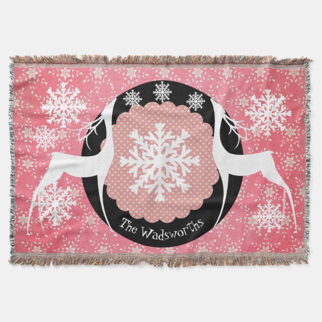 Deer Dots and Snowflakes Holiday Throw Blanket (Front)