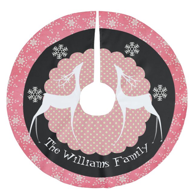Deer, Dots, and Snowflakes Personalized Tree Skirt (Front)