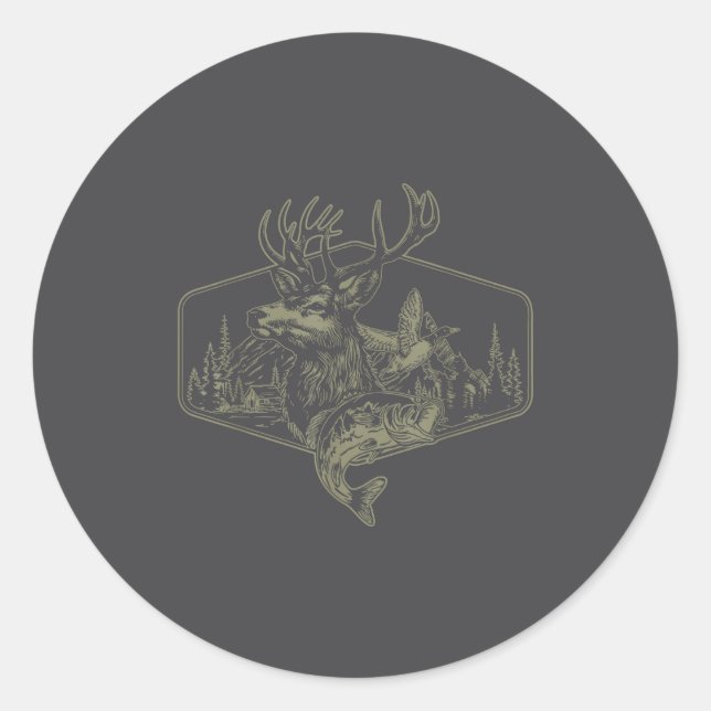 Deer Duck Fishing Hunting Solves Most Of My Proble Classic Round Sticker (Front)