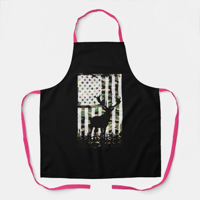 Deer Elk Buck Hunting Camo USA Flag Camoflauge Apron (Front)