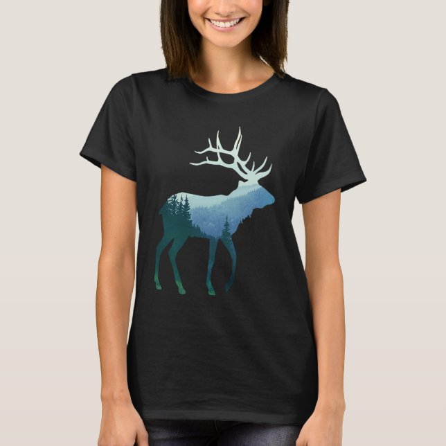 Deer Elk Double Exposure Surreal Wildlife Animal T-Shirt (Front)
