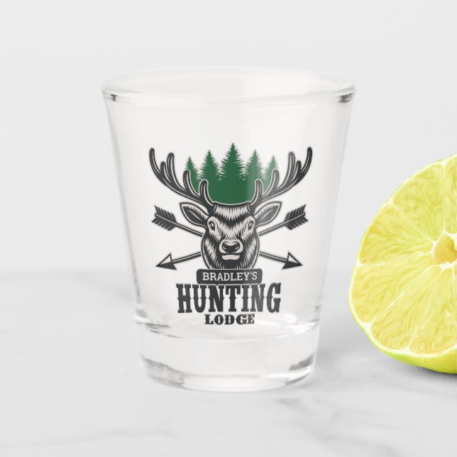 Deer Elk Hunter ADD NAME Bow Hunting Lodge Cabin Shot Glass (Front)